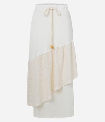 Saia Midi em Malha de Algodão com Babado Texturizado e Sobreposto