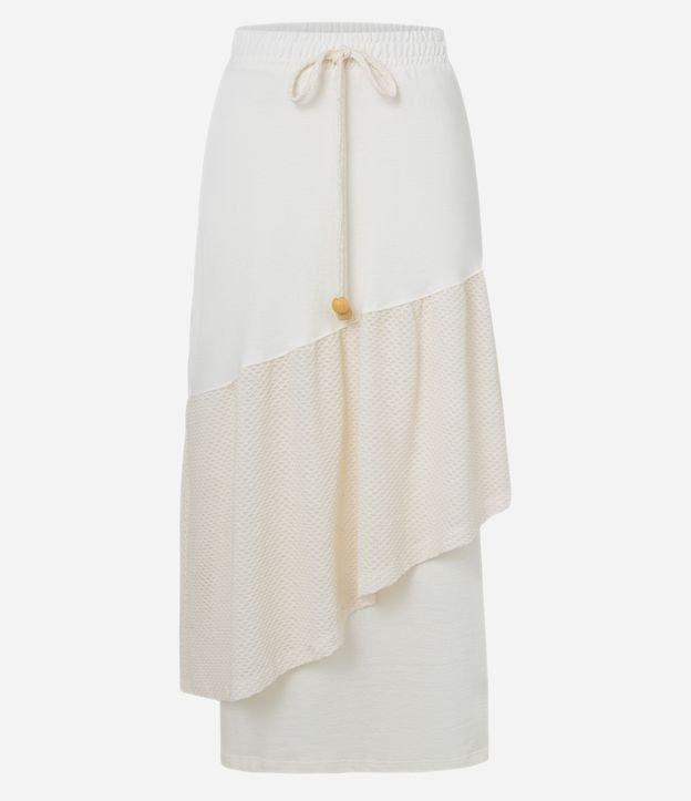 Saia Midi em Malha de Algodão com Babado Texturizado e Sobreposto - 1