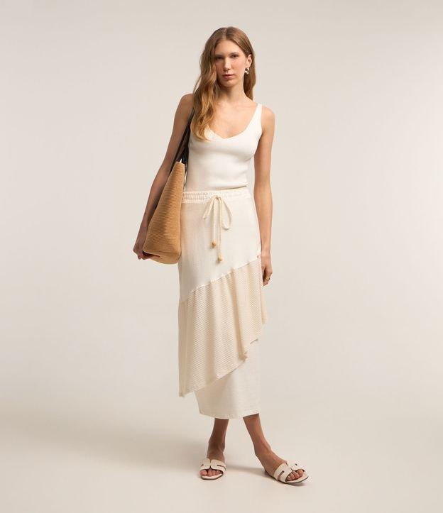 Saia Midi em Malha de Algodão com Babado Texturizado e Sobreposto - 2