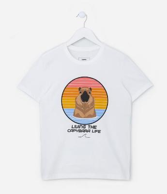 Camiseta Infantil em Algodão Estampa Capivara - Tam 5 a 14 anos