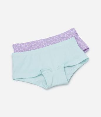 Kit 02 Calcinhas Boxer Infantis com Estampa Floral - Tam 4 a 12 anos