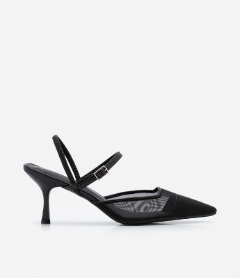 Sapato Scarpin Slingback com Recorte de Tela