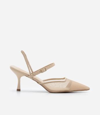 Sapato Scarpin Slingback com Recorte de Tela