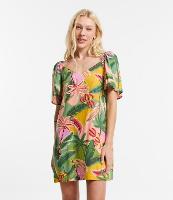 Vestido Curto em Viscose com Linho com Estampa Folhagens - 1