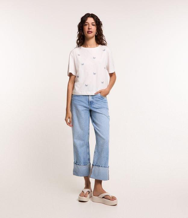 Calça Reta em Jeans com Barra Ampla Dobrada - 1