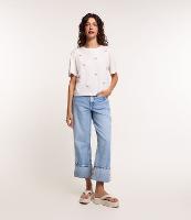 Calça Reta em Jeans com Barra Ampla Dobrada - 1