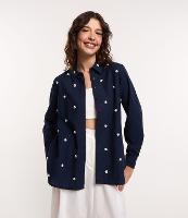 Camisa Alongada em Viscose com Linho e Bordado de Miçangas - 1