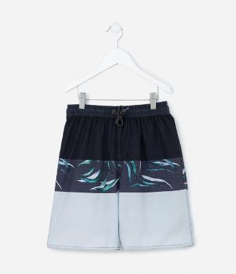 Bermuda Infantil em Microfibra com Estampa Folhagem - Tam 5 a 14 Anos