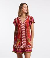 Vestido Curto em Viscose Floral com Botões - 1