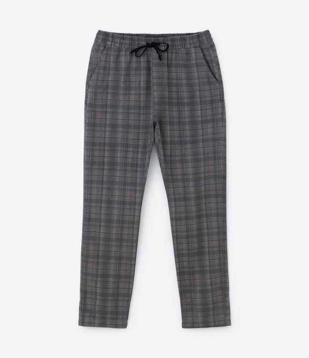 Calça Cargo em Sarja com Estampa Xadrez e Amarração na Cintura - 1