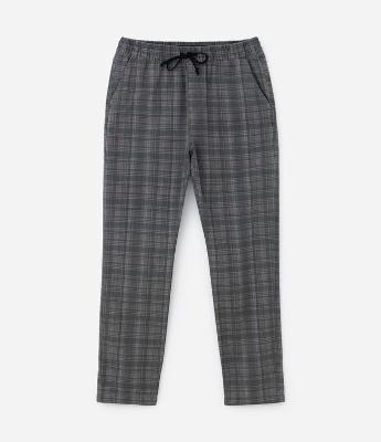 Calça Cargo em Sarja com Estampa Xadrez e Amarração na Cintura