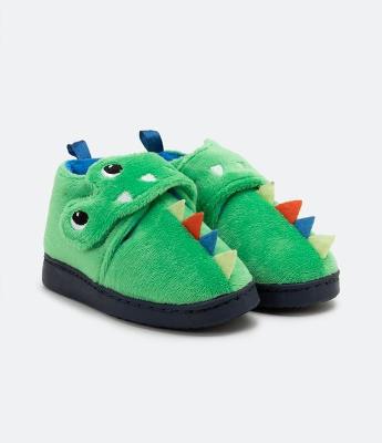Pantufa Fechada Infantil em Fleece com Bordado Dino e Cristas em 3d - Tam 19/20 ao 27/28