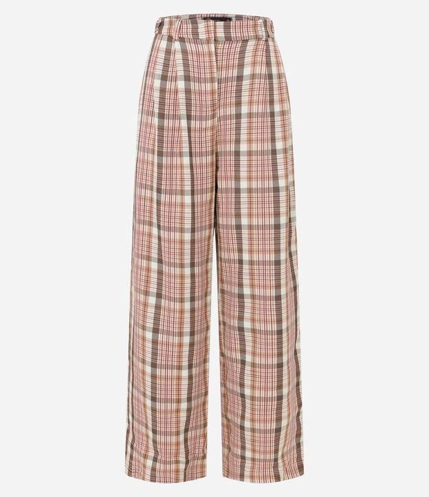 Calça Alfaiatada com Passantes no Cós e Estampa Xadrez - 1