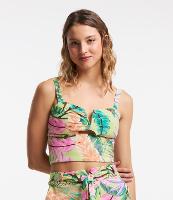 Blusa Cropped de Alça em Viscose com Linho e Estampa de Folhagem - 1