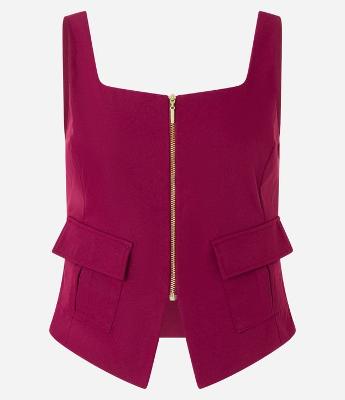 Blusa Corsetada em Crepe com Bolso Lapela e Fechamento em Zíper