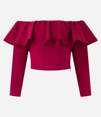 Blusa Ombro a Ombro Alfaiatada com Babado e Zíper Lateral