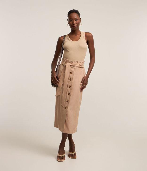 Saia Midi Reta com Abotoamento Frontal e Faixa para Amarração - 1