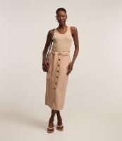 Saia Midi Reta com Abotoamento Frontal e Faixa para Amarração - 1