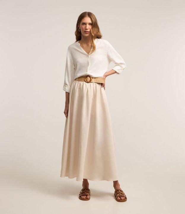 Saia Midi Rodada em Crepe com Cinto Fivela - 1