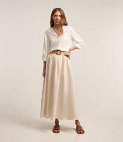 Saia Midi Rodada em Crepe com Cinto Fivela - 1