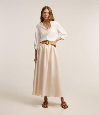 Saia Midi Rodada em Crepe com Cinto Fivela