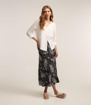 Saia Midi em Viscolinho com Estampa Floral