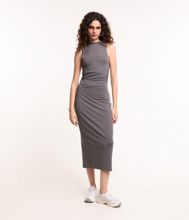 Vestido Midi em Algodão com Decote Canoa e Drapeado Lateral - 1