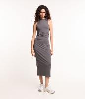 Vestido Midi em Algodão com Decote Canoa e Drapeado Lateral - 1