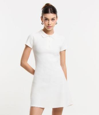 Vestido Curto em Ribana com Gola Polo
