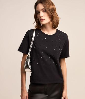Blusa em Algodão com Pedrarias de Strass