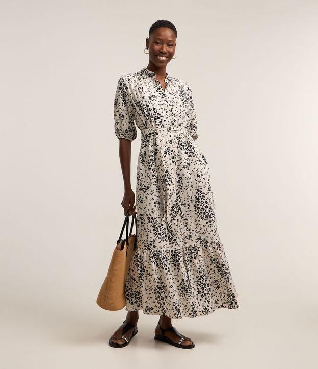 Vestido Midi em Viscolinho com Gola Lapela e Amarração na Cintura - 1