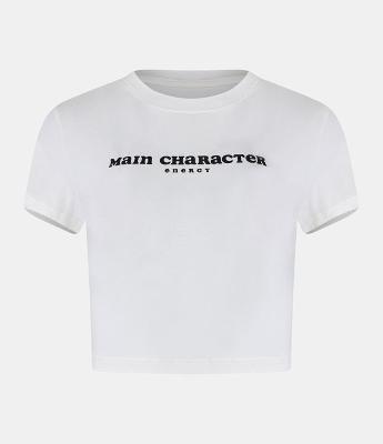 Blusa Cropped em Ribana com Lettering Main Character