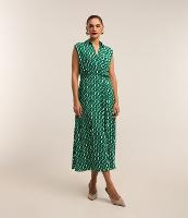 Vestido Midi Evasê Sem Manga em Crepe com Estampa Geométrica - 2