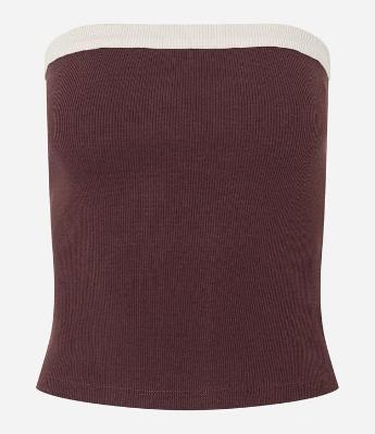 Blusa Cropped em Ribana Tomara que Caia com Detalhe Contrastante