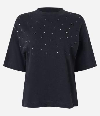 Blusa Boxy Oversized em Algodão com Pedrarias de Strass