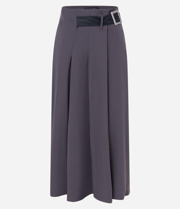 Saia Midi Evasê Alfaiatada com Cinto Afivelado e Pregas - 1