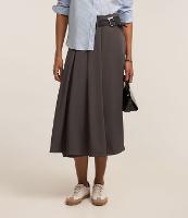 Saia Midi Evasê Alfaiatada com Cinto Afivelado e Pregas - 2