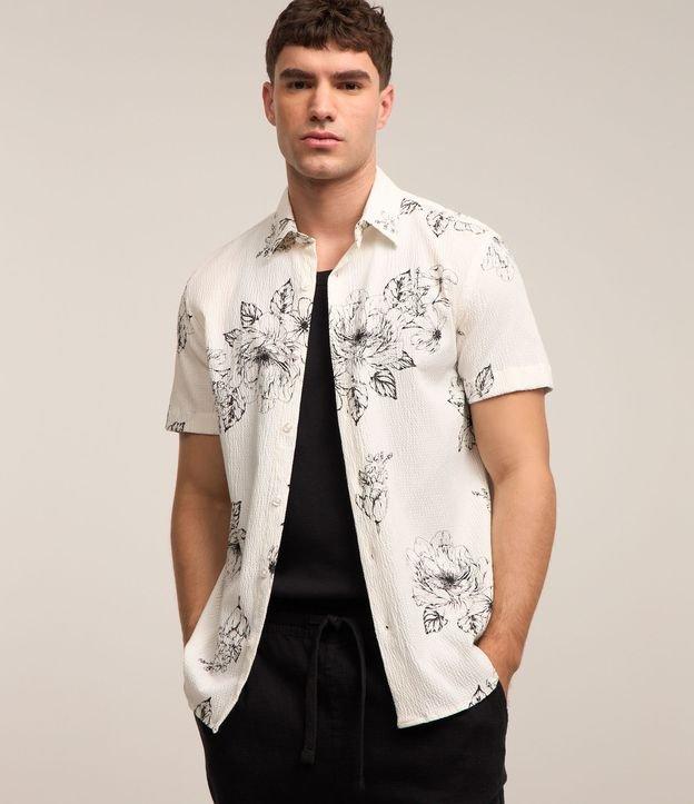 Camisa em Algodão com Texturas e Estampa Botânica Floral - 3