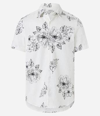 Camisa em Algodão com Texturas e Estampa Botânica Floral