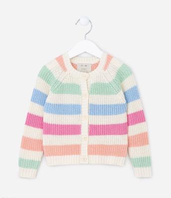 Cardigan Infantil em Tricô com Estampa de Listras - Tam 1 a 5 Anos