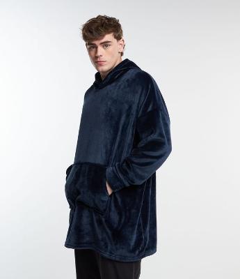 Pijama Blusão Oversized em Fleece com Capuz e Bolso Canguru