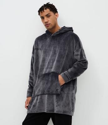 Pijama Blusão Oversized em Fleece com Capuz e Bolso Canguru