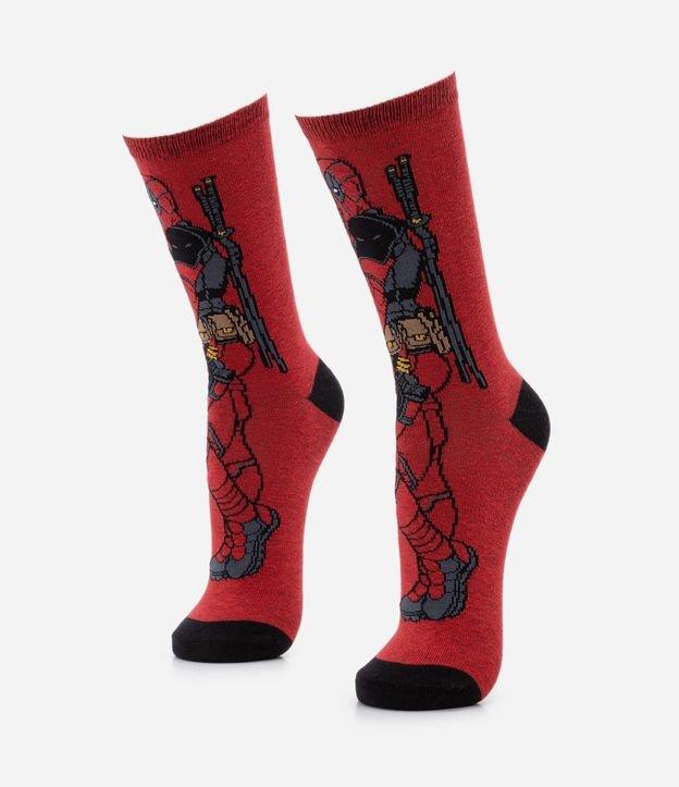 Meia Cano Alto em Algodão Estampa Deadpool - 1