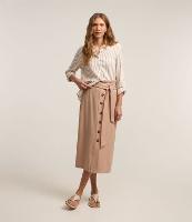 Saia Midi com Faixa para Amarração na Cintura e Abotoamento - 1