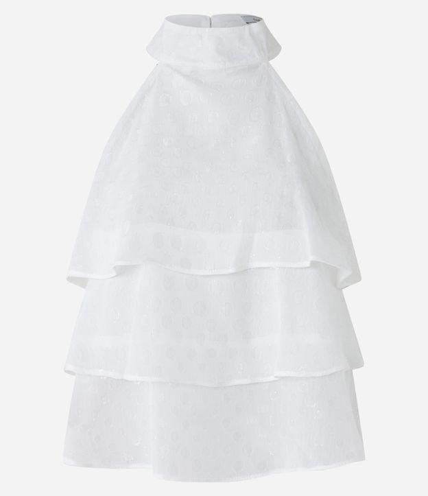 Blusa em Crepe com Fechamento na Gola e Babados Frontais - 1