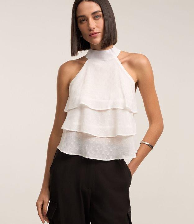 Blusa em Crepe com Fechamento na Gola e Babados Frontais - 2