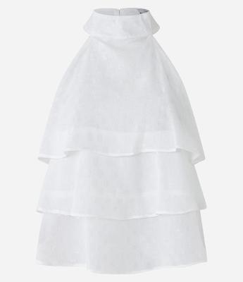 Blusa em Crepe com Fechamento na Gola e Babados Frontais