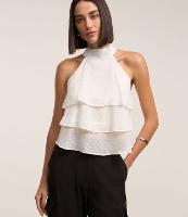 Blusa em Crepe com Fechamento na Gola e Babados Frontais - 2