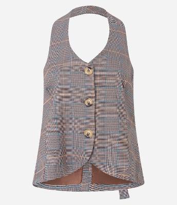 Colete Alfaiatado Frente Única com Estampa Xadrez