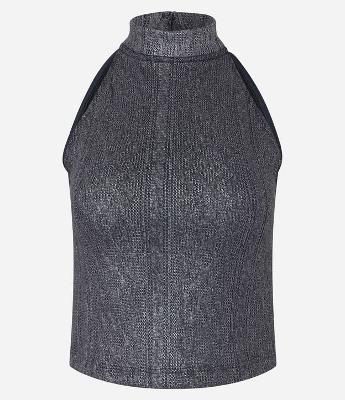 Blusa Gola Alta com Brilho em Foil e Cava Americana